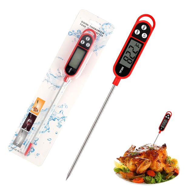 Thermomètre de Cuisine Digital avec Sonde Longue, Thermomètre Alimentaire Instantanée avec Écran LCD, Plage -50°C à 300°C, Lecture Rapide 3-5s, Fonction Hold °C/°F, pour Viande BBQ Pâtisserie Liquides