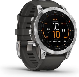 Garmin - Epix- Montre GPS Multisport connectée avec écran AMOLED - Acier, Silver avec Bracelet Gris - Boitier 47 mm