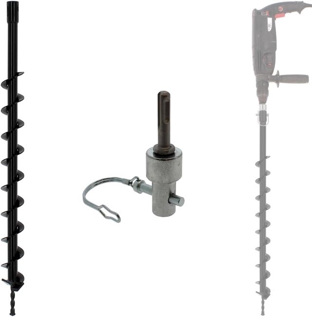 Mèche de tarière Ø 60 mm avec adaptateur perceuse et perforateur SDS-plus