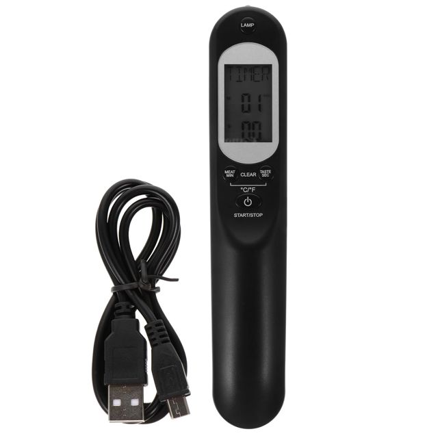POPETPOP Thermomètre Alimentaire Numérique pour Viande Chargement Usb, Lecture Rapide Température, Matériau Abs, pour Barbecue Cuisine, Couleur Noire