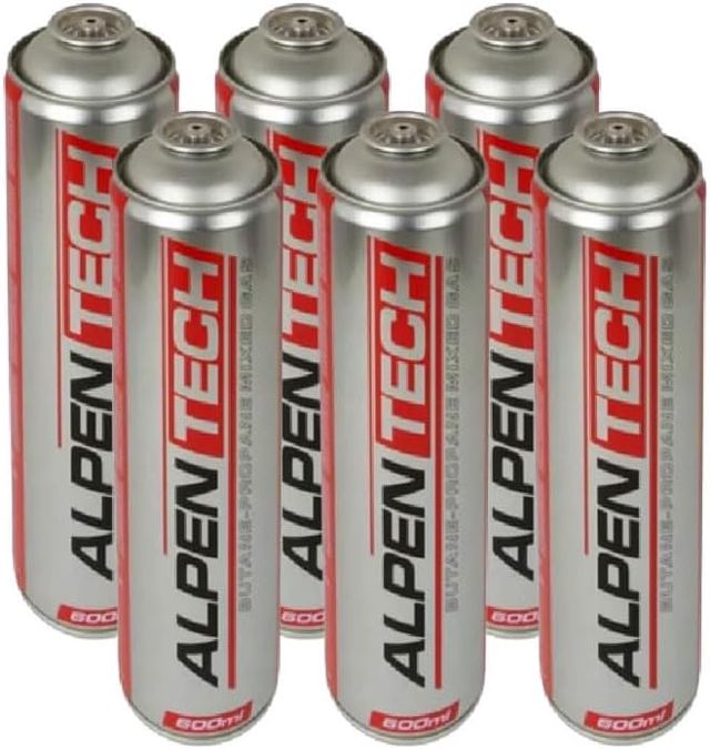 ALPENTECH - Pack 6 Cartouches de Gaz 330g (600ml) BUTANE/PROPANE (70/30) Universelles Homologuées TÜV - Recharges à Valve Dévissable 7/16 pour Désherbeur Thermique et Chalumeau Plomberie/Camping.