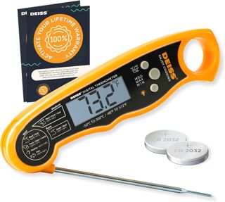 Deiss PRO Thermomètre Cuisine Digital - Sonde de Temperature Pliable - Avec Écran LED RétroÉclairage - Thermomètre Cuisson pour Viande, Steak, Huile, Lait, Porc, Volaille, Poisson, Barbecue