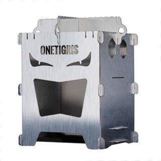 OneTigris Rocuboid Poêle à bois portable en acier inoxydable/titane pour camping, réchaud alcool Bushbox pour randonnée, bushkraft trekking extérieur léger et pliable avec sac de rangement