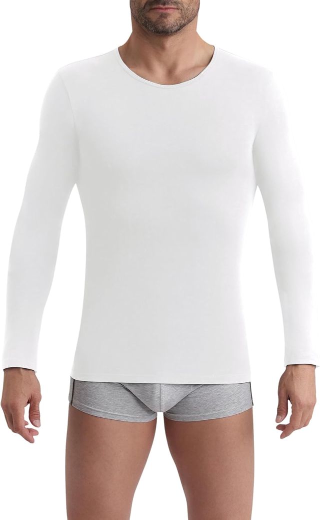 DIM Homme – T-Shirt Thermique R-Neck Manches Longues x1 | Coton Majoritaire | sous-vêtement Chaud et Doux | Look Chiné | Certifié Oeko-Tex