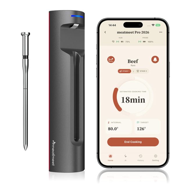 Pro 2026 Thermomètre à viande sans fil avec Bluetooth 5.4, 6 Capteurs