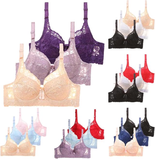 Lot de 3 Soutien Gorge avec Armature Femme Brassière Dentelle Sexy Push Up Grandes Tailles Bra Supérieure Anti-Affaissement Soutiens-Gorge Bretelles Réglables Classique Bra Couleurs Pures Sport Yoga