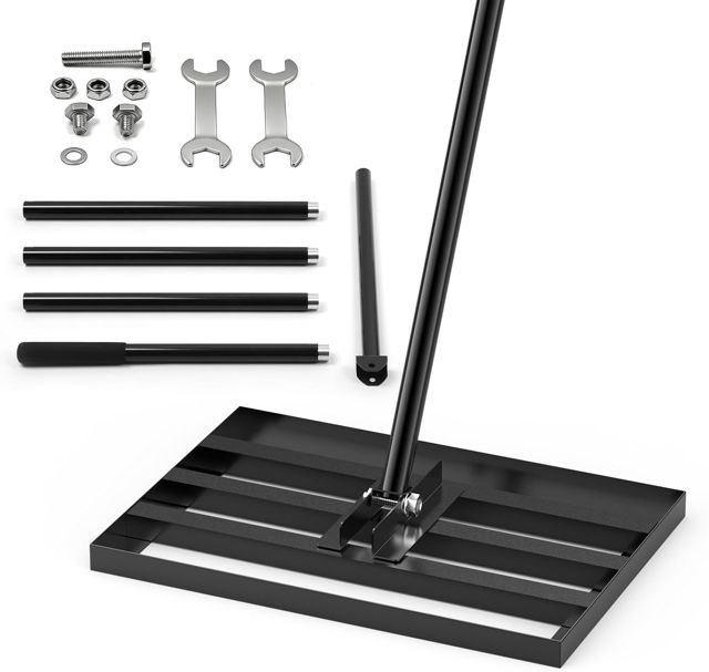 Râteau de Nivellement de Pelouse Jardin Aménagement, 2100x 430x 300 mm Râteau Niveleur Inoxydable avec Poignée de 2 m de Long, Robuste Nivellement Rateau Les Cour arrière et Les Terrain de Golf