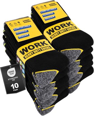Lot de 10 Paires Chaussettes de Travail Homme, Fonctionnelles Work Socks Rembourrées,Respirantes et Confortables,Renforcées et Rhaudes