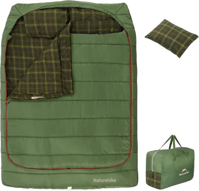 Naturehike Gigoteuse Double avec Oreiller, Flanelle 0 Degrés, Convient pour Adultes, Couples Et Familles, Sac De Couchage Double Large, Convient pour Toutes Les Saisons, Camping, Randonnée