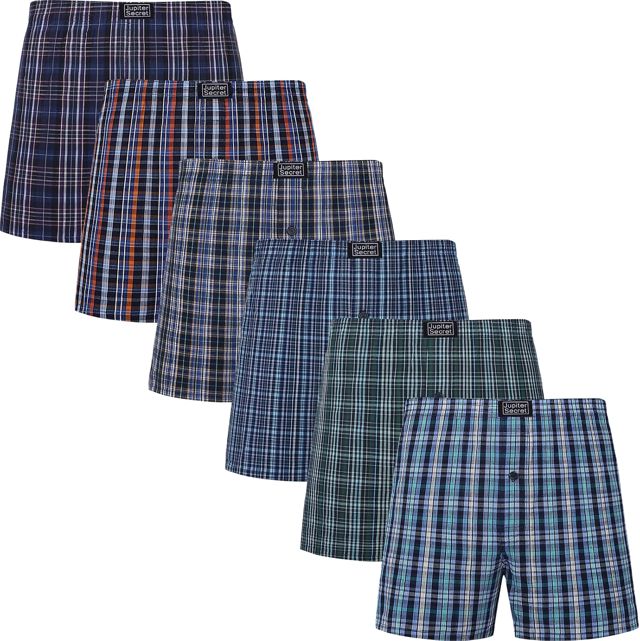 JupiterSecret Boxers Homme, 100% Coton, Sous-vêtements, Lot de 6/12