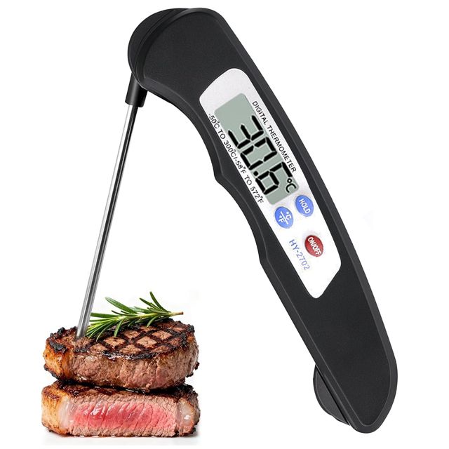 Thermomètre viande cuisson barbecue à sonde pliable, lecture rapide, thermomètre de cuisine numérique pour viande, pâtisserie et boissons, -50°C à 300°C, écran LCD