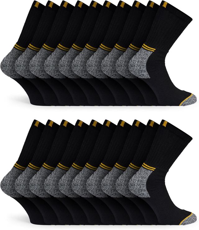 Basic Treasure Lot de 10 Paires Chaussettes de Travail Homme, WORK, Noir