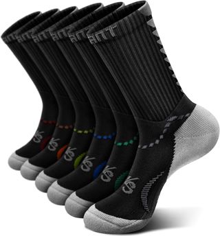 KEMISANT Chaussettes Hommes 6 Paires, Chaussettes de Course Athlétiques Compression Wicking pour Hommes Sports Randonnée Pêche Semelle Rembourrée Support D'arche