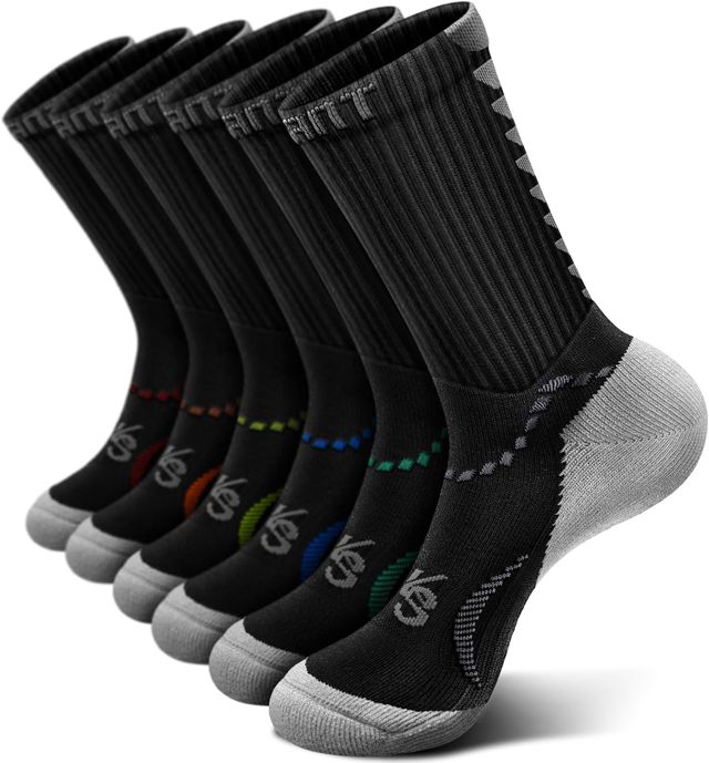 KEMISANT Chaussettes Hommes 6 Paires, Chaussettes de Course Athlétiques Compression Wicking pour Hommes Sports Randonnée Pêche Semelle Rembourrée Support D'arche