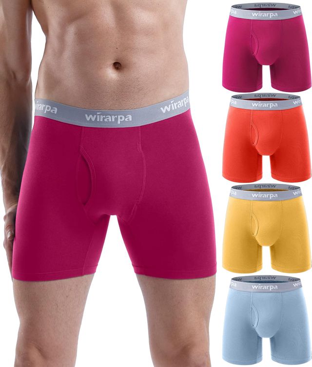 wirarpa Boxer Homme Coton Caleçon Hommes Élastique Confortable Braguette Ouverte sans Etiquette Lot de 4