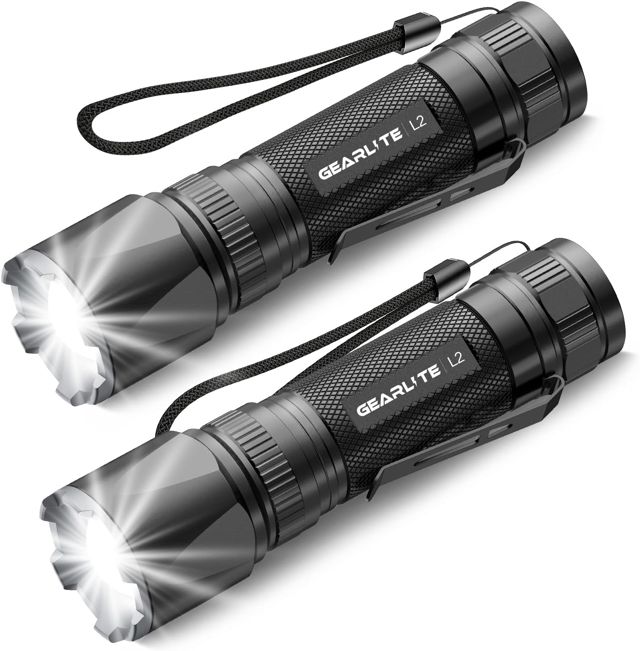 GEARLITE Lampe Torche Rechargeable, 3000LM Mini Lampe de Poche Tactique LED Ultra Puissante Rechargeable Zoomable avec 3 Modes D'éclairage, IP65 Étanche Longue Portée LED Flashlight pour Camping