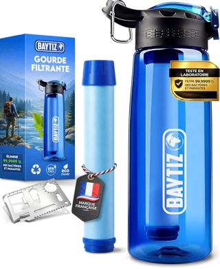 BAYTIZ® Gourde Filtrante Eau Non Potable - Bouteille Filtre Eau Randonnée