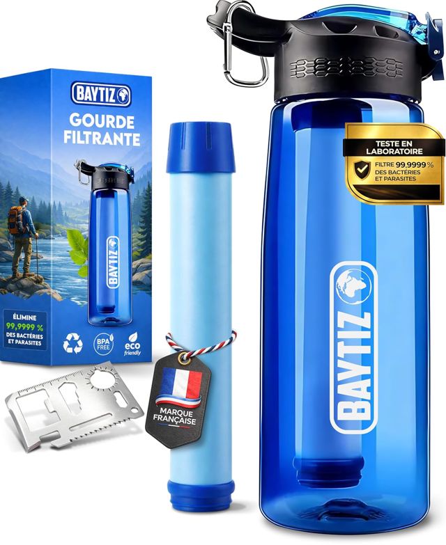 BAYTIZ® Gourde Filtrante Eau Non Potable - Bouteille Filtre Eau Randonnée
