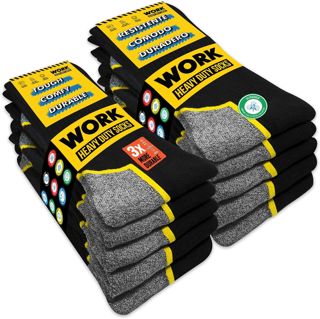 SOXCO 10 Paires Chaussettes de travail noires homme, mi-mollet | Technologie DRI-WIK d’évacuation de l’humidité | Ultra douce et coussinée | Talon et pointe renforcés | WORK Socks Lot de 6/10 paires
