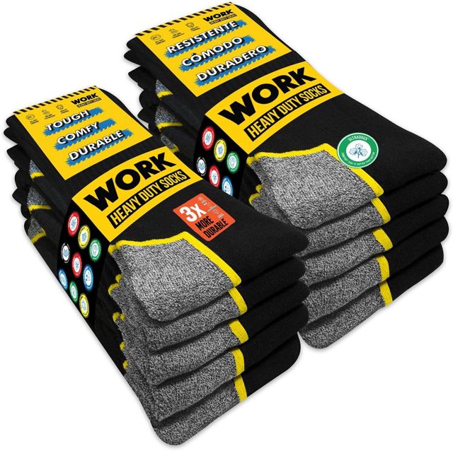 SOXCO 10 Paires Chaussettes de travail noires homme, mi-mollet | Technologie DRI-WIK d’évacuation de l’humidité | Ultra douce et coussinée | Talon et pointe renforcés | WORK Socks Lot de 6/10 paires
