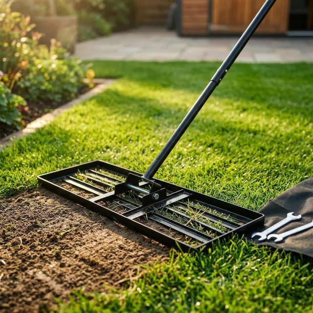 Harbour Housewares Robuste Râteau de Nivellement de Pelouse en Fer avec Poignée de 1,7 m - 75cm x 25cm - Noir - 1x Jardin Jardinage Aménagement Paysager Terrain de Golf Sol Herbe Sable Mousse Outil