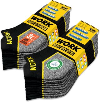 SOXCO 10 Pairs Socquettes de travail noires homme | Technologie DRI-WIK d’évacuation de l’humidité | Semelle ultra douce et coussinée | Talon et pointe renforcés | WORK Socks Lot de 10 paires