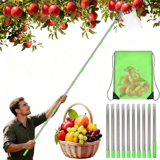 Cueille Fruit Télescopique 4.2m, Ramasse Pomme avec Sac en Coton
