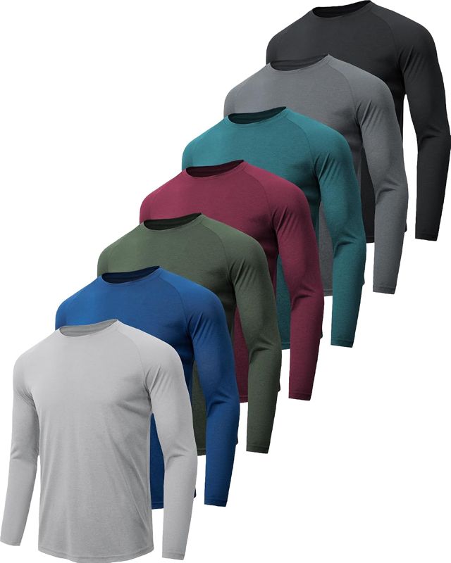T-Shirt Manche Longue Homme Respirant Séchage Rapide,Tee Shirts de Sport pour Homme,Protection Solaire UV SPF50+ pour Fitness,Running et Entraînement Lot de 4/5/7 pièces