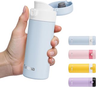 Exllena Mini Gourde Isotherme 220ml avec Couvercle Clip - Petite Bouteille Isotherme - Étanche - Double Paroi Inoxydable - Idéale en Voyage, Bureau ou École(Bleu/Blanc)