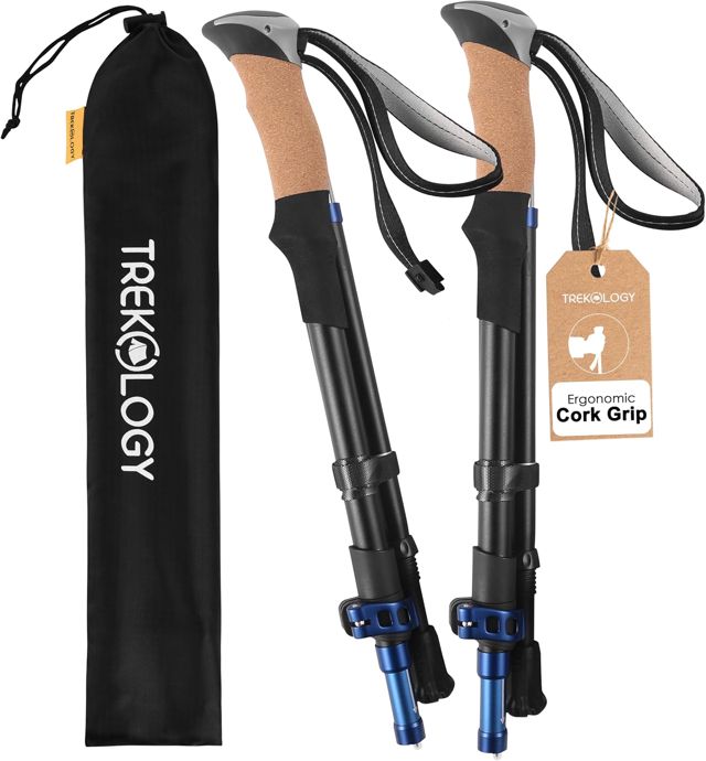 TREKOLOGY Bâtons de Randonnée Pliables – 2PCS Ultralégers avec Poignée en Liège – Bâtons de Marche Nordique, Trail, Trekking, Camping – Modèle TREKZ Cork SE​