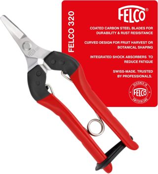FELCO 320 Sécateur de récolte (pour tiges de fruits, fleurs et légumes, sécateur compact avec poignées en acier, lame courbe, pour droitiers et gauchers, longueur 154 mm)