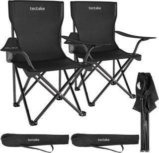tectake® Chaises de Camping Pliables, Lot de 2, Chaise de Plage 80 x 48 x 84,5 cm, Fauteuil Pliable Ultra léger, Porte-Boisson et Sac de Transport, Rembourrage en Mousse, Pique-Nique, Camping, Plage