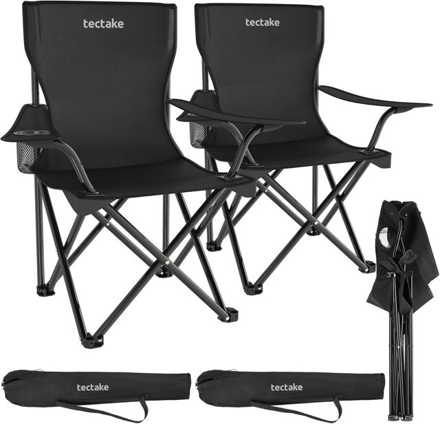 tectake® Chaises de Camping Pliables, Lot de 2, Chaise de Plage 80 x 48 x 84,5 cm, Fauteuil Pliable Ultra léger, Porte-Boisson et Sac de Transport, Rembourrage en Mousse, Pique-Nique, Camping, Plage