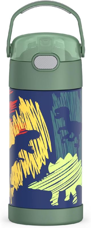 THERMOS FUNTAINER Bouteille isotherme en acier inoxydable avec paille pour enfants, 355 ml, bleu