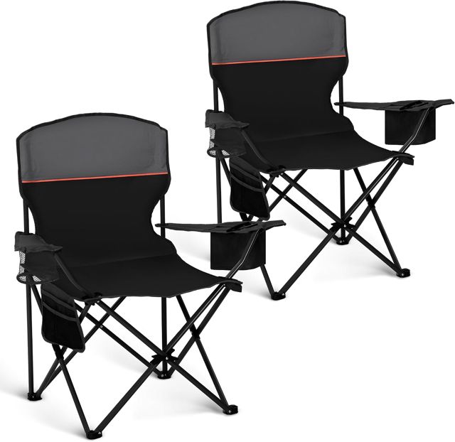 High Point Sports Lot de 2 Chaises de Camping Pliables Jusqu'à 102 kg Chaise Pliante Exterieur Fauteuil Camping Interieur avec Porte-Gobelets et Accoudoirs (2pcs Vert)