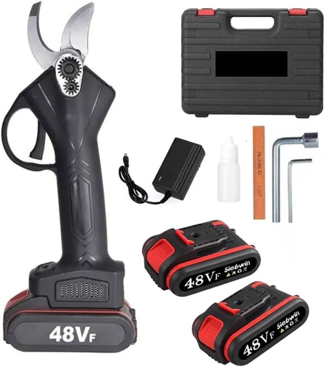 Bdit Accessoires Ciseaux Taille avec 2 Batteries de 48 V Tranche Branches Professionnel Cisailles Électriques Ciseaux de Jardin Arbres à Fruits Sans Fil Arbustes, Vert Bleu