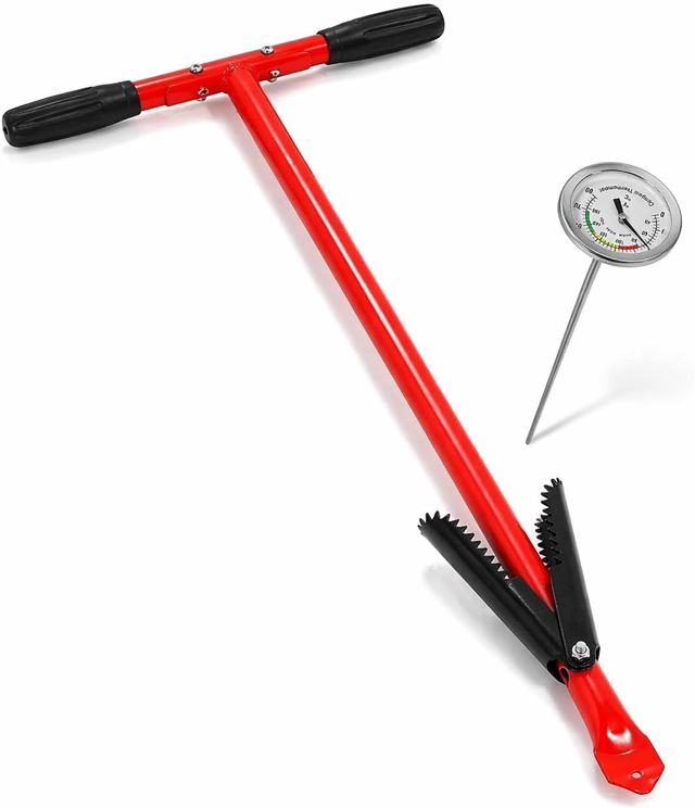 IRSTBL Aérateur de compost avec thermomètre – Agitateur de compost robuste en acier résistant à la rouille, poignée antidérapante – Ensemble d'outils de mélange de compost de jardin
