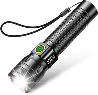 Azyvum Lampe Torche LED Rechargeable, 2000LM Flashlight Lampe de Poche LED Ultra Puissante Tactique en Aluminium, 3 Modes d'éclairage & Zoomable pour Camping/Randonnée/Urgence/Coupure de Courant