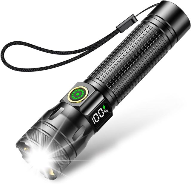 Azyvum Lampe Torche LED Rechargeable, 2000LM Flashlight Lampe de Poche LED Ultra Puissante Tactique en Aluminium, 3 Modes d'éclairage & Zoomable pour Camping/Randonnée/Urgence/Coupure de Courant