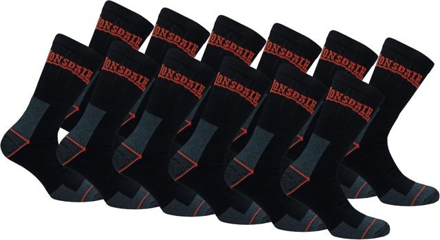 Lonsdale Paires Chaussettes Travail - Hauteur Mi-Mollet Chaussures Sécurité Pointe Talon Renforcés Coton éponge Noir