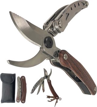 Sécateur de Jardin Lame franche en Acier, 7 en 1 Multifonction Ciseaux à Fleurs Coupe Bypass Bois Sec pour les plantes et le bois frais, avec Scie,Cutter, Pelle d'écorce et Verrouillage de Sécurité