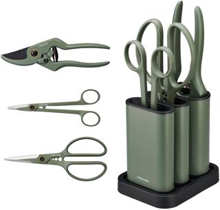 Fiskars Kit de Taille 3 Outils, Jardinage d'Intérieur, Sécateur de Précision, Sécateur et Cisailles pour Plantes avec Support, Acier Inoxydable/Plastique, Vert Foncé/Noir, 1075317