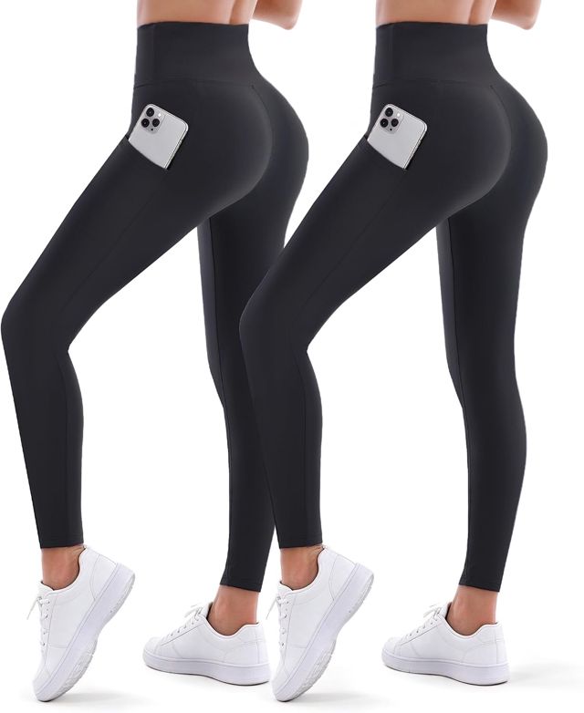 Lot de 2 leggings de sport taille haute pour femme, pour gym et yoga