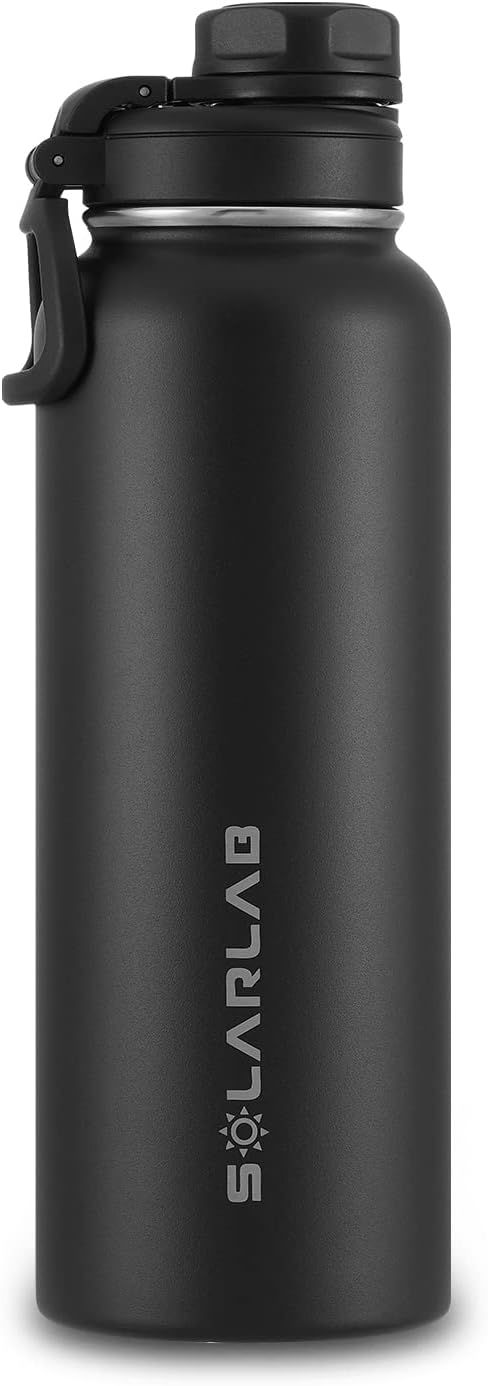 Bouteille isotherme en acier inox - Gourde isotherme 1l - Sans BPA - Gourde d'eau convient aux boissons chaudes et froides, idéale pour l'école, le sport, le camping(Marine+Noir,1200ML)