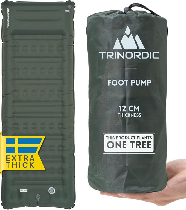 Trinordic Matelas Gonflable Camping Épais - 12 cm Extra Épais et Large avec Pompe à Pied et Oreiller - Matelas Gonflable 1 Place Léger pour Aventures en Plein Air, Randonnée, Bikepacking