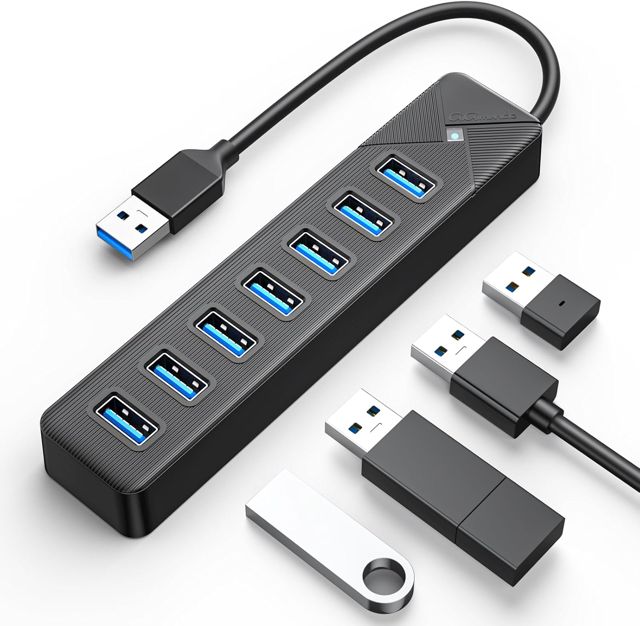 GiGimundo Hub USB 3.0, 7 Ports Adaptateurpour USB Adaptateur 5Gbps, avec Port d'alimentation 5V/3A, Compatible avec MacBook, PS4, Surface Pro, Flash Drive, Mobile HDD,(Câble Noir 50cm)