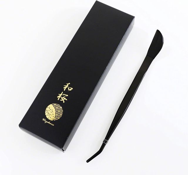 Wazakura Pince Bonsaï Courbée 220 mm avec Spatule, Inox Revêtu Noir, Japon