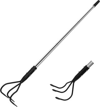 BARAYSTUS Cultivateur à main, cultivateur à main robuste de 145 cm de long en acier au carbone, longueur réglable, outils de jardin, cultivateur à 3 dents pour le jardin, ameublissement du sol