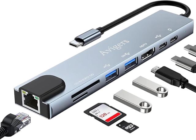 Hub USB-C 8-en-1 avec HDMI 4K, Ethernet et PD 100 W