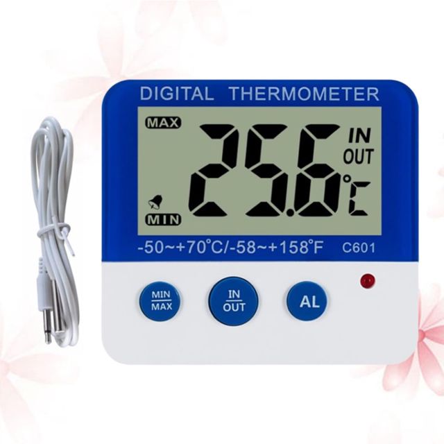 Toyvian Thermomètre Numérique Alarme Haute et Basse Température C601 pour Réfrigérateur en ABS Indicateur LED Couleur Bleu Cuisine